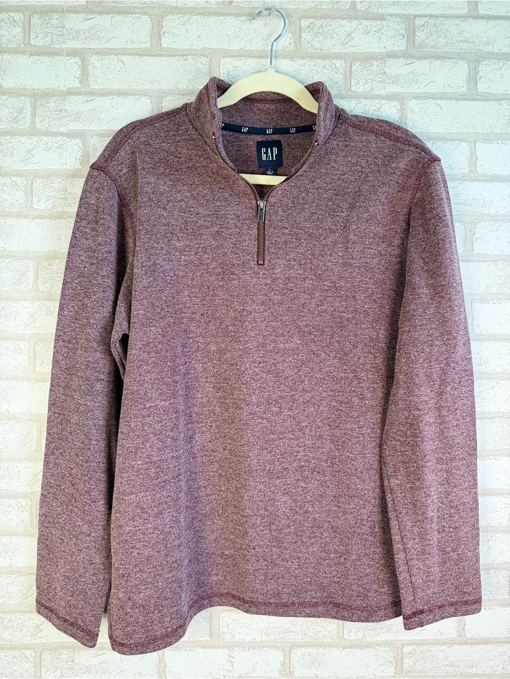 GAP Men's Heather Burgundy Zip-Up Sweater
